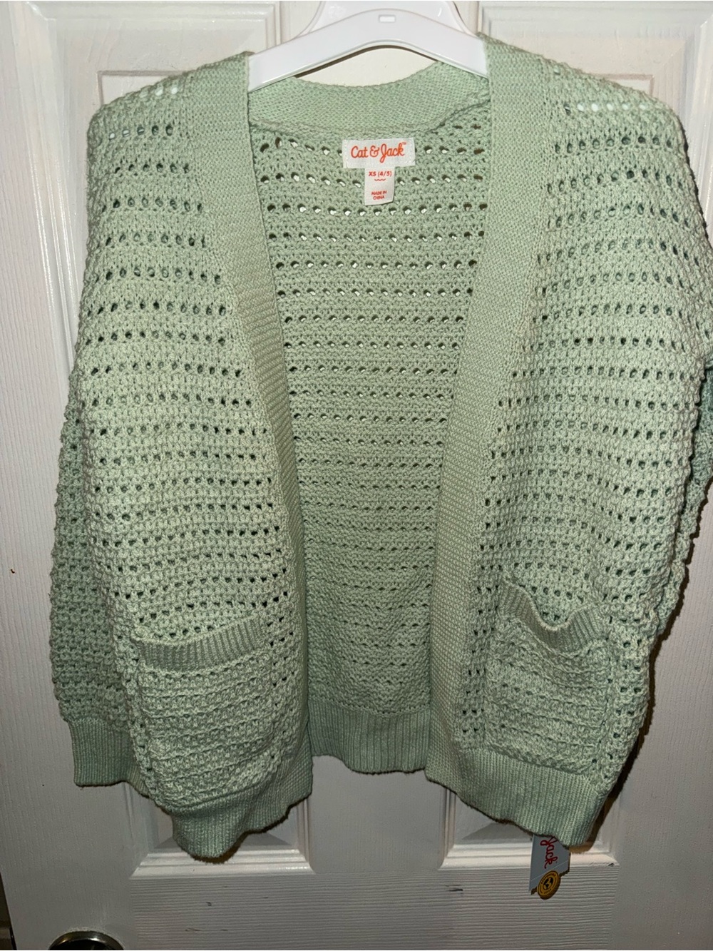 Cat & Jack Mint Green Open-Knit Pocket Cardigan